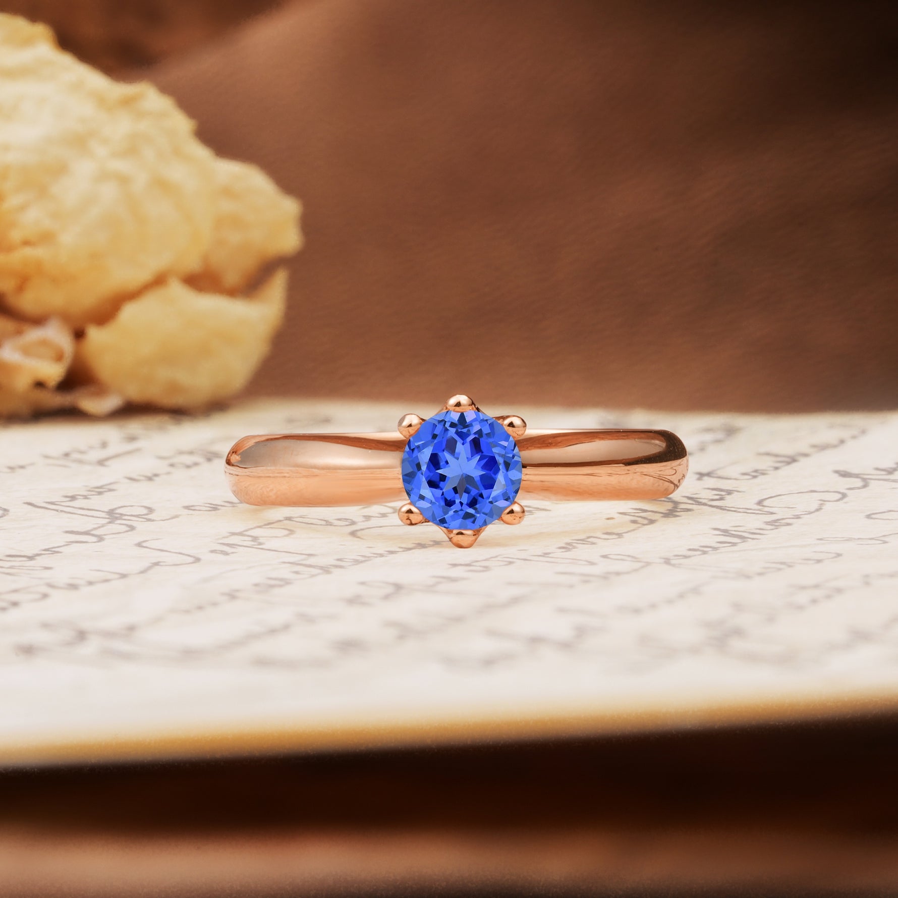 Classic, Minimalist 6-Prong Round Cut Sapphire Engagement Ring - Additional view