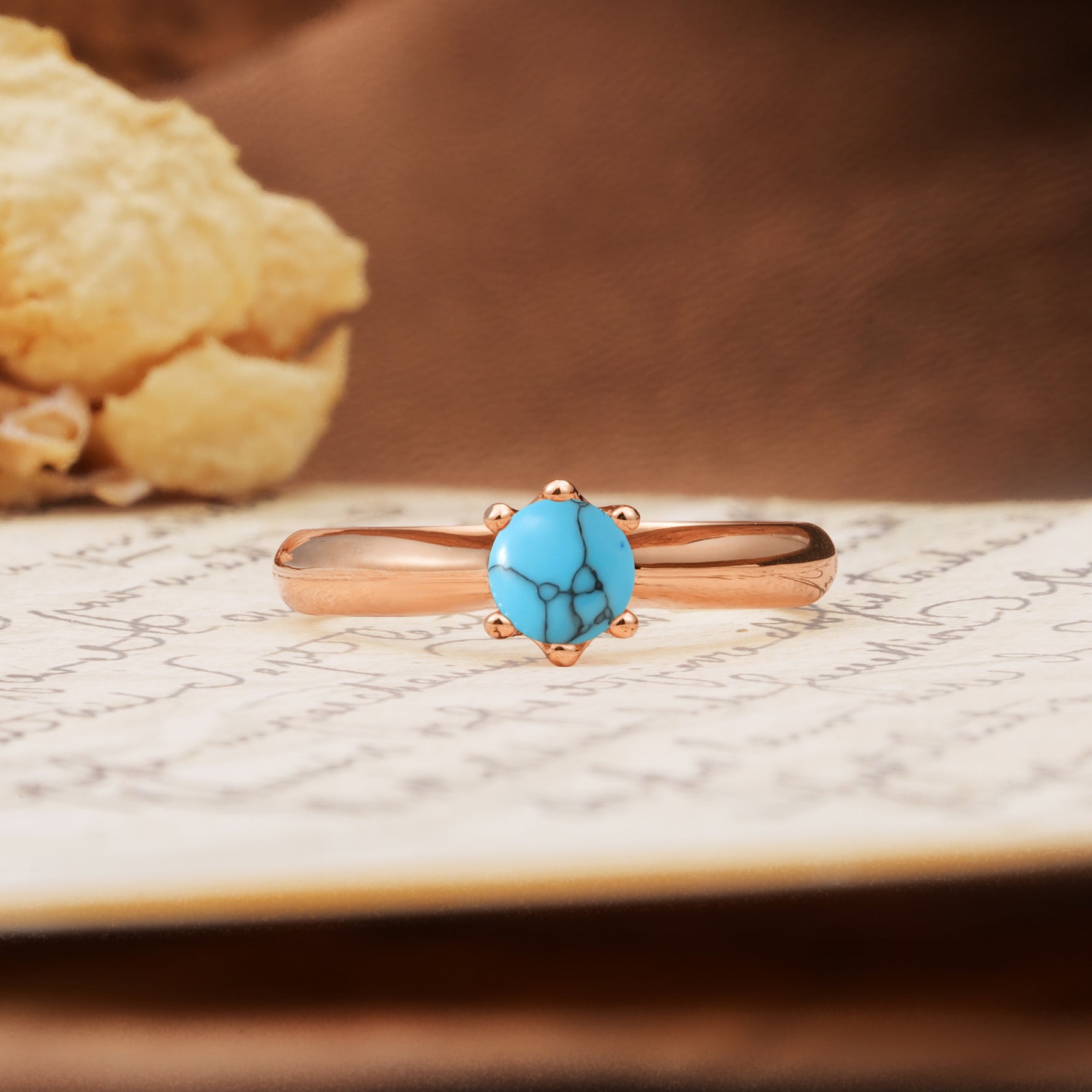 Classic, Minimalist 6-Prong Round Cut Turquoise Engagement Ring - Additional view