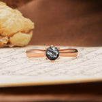Classic, Minimalist 6-Prong Round Cut Black Rutilated Quartz Engagement Ring - Additional view