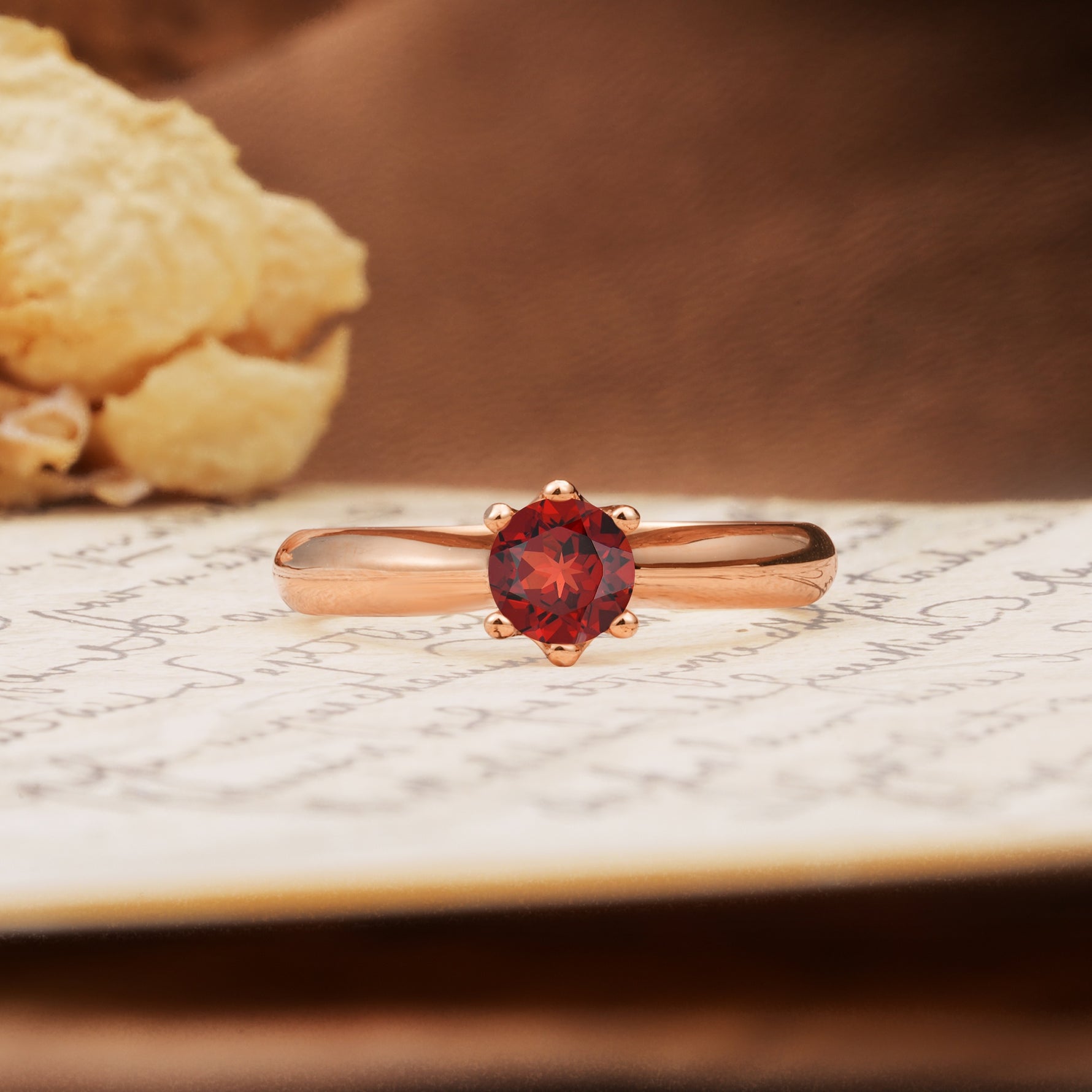Classic, Minimalist 6-Prong Round Cut Garnet Engagement Ring - Additional view