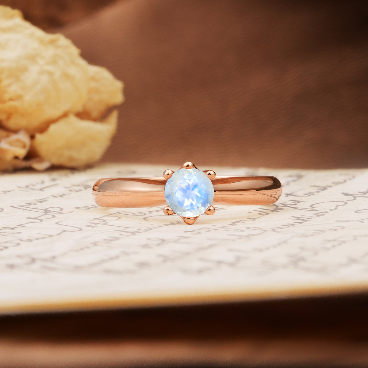 Classic, Minimalist 6-Prong Round Cut Moonstone Engagement Ring - Additional view