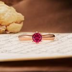 Classic, Minimalist 6-Prong Round Cut Ruby Engagement Ring - Additional view