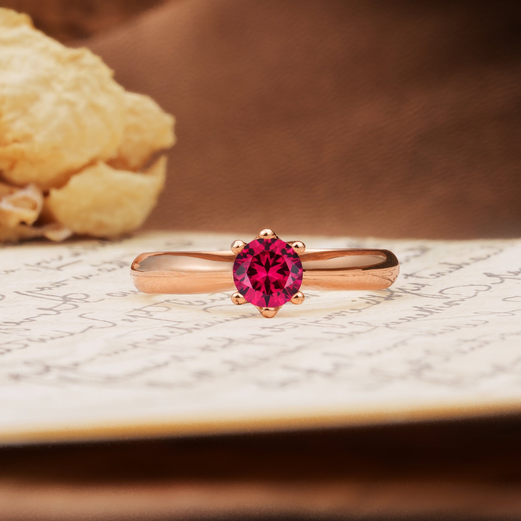Classic, Minimalist 6-Prong Round Cut Ruby Engagement Ring - Additional view