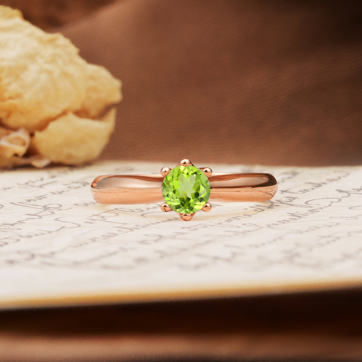 Classic, Minimalist 6-Prong Round Cut Peridot Engagement Ring - Additional view