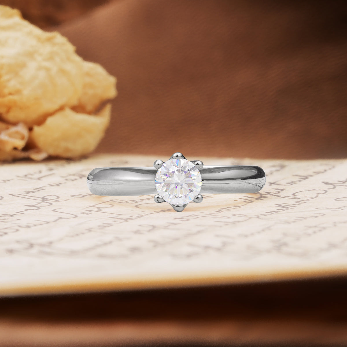 Classic, Minimalist 6-Prong Round Cut Moissanite Engagement Ring - Additional view