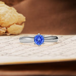 Classic, Minimalist 6-Prong Round Cut Sapphire Engagement Ring - Additional view