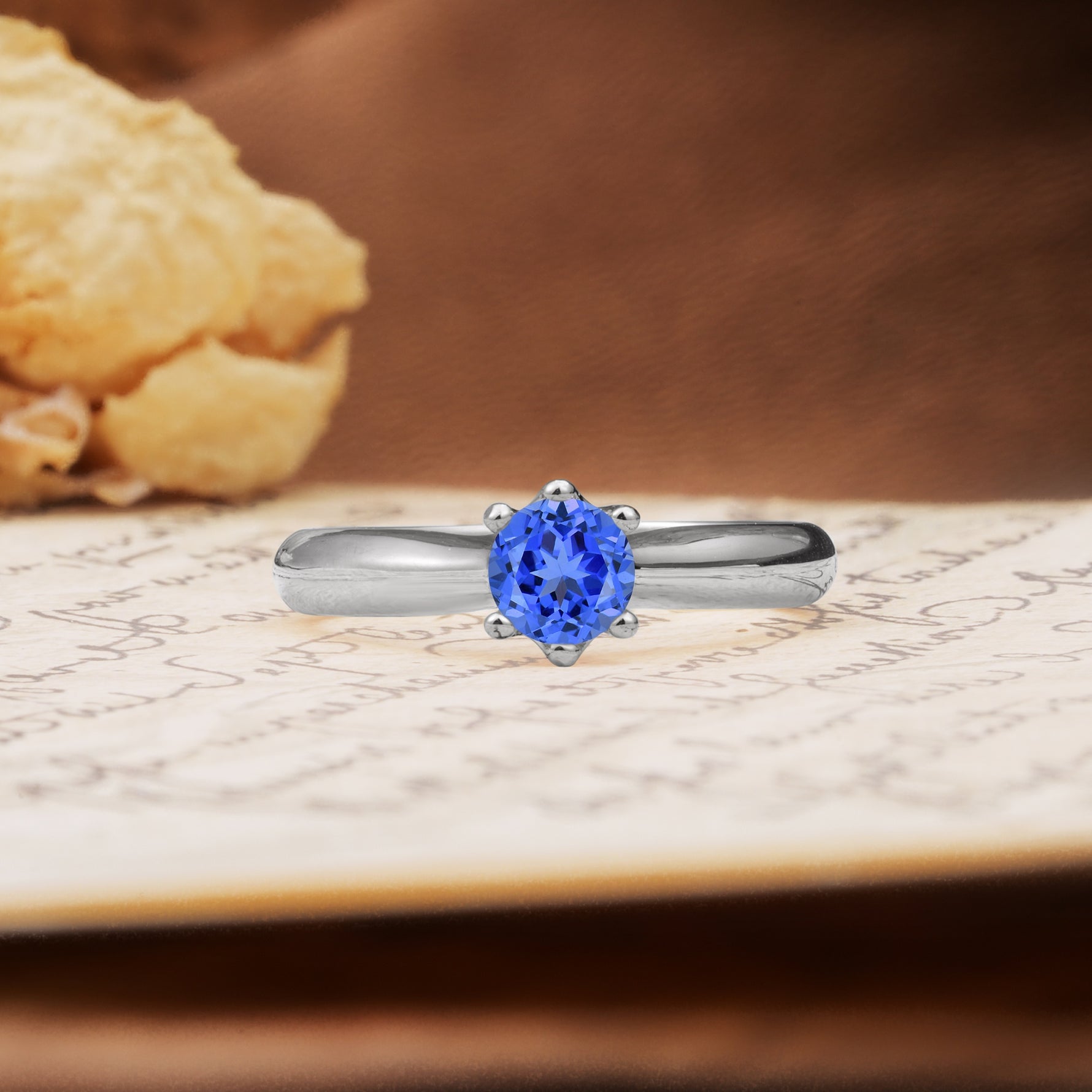 Classic, Minimalist 6-Prong Round Cut Sapphire Engagement Ring - Additional view