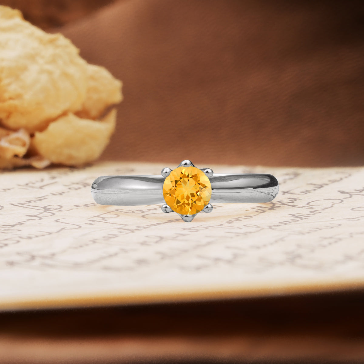 Classic, Minimalist 6-Prong Round Cut Citrine Engagement Ring - Additional view