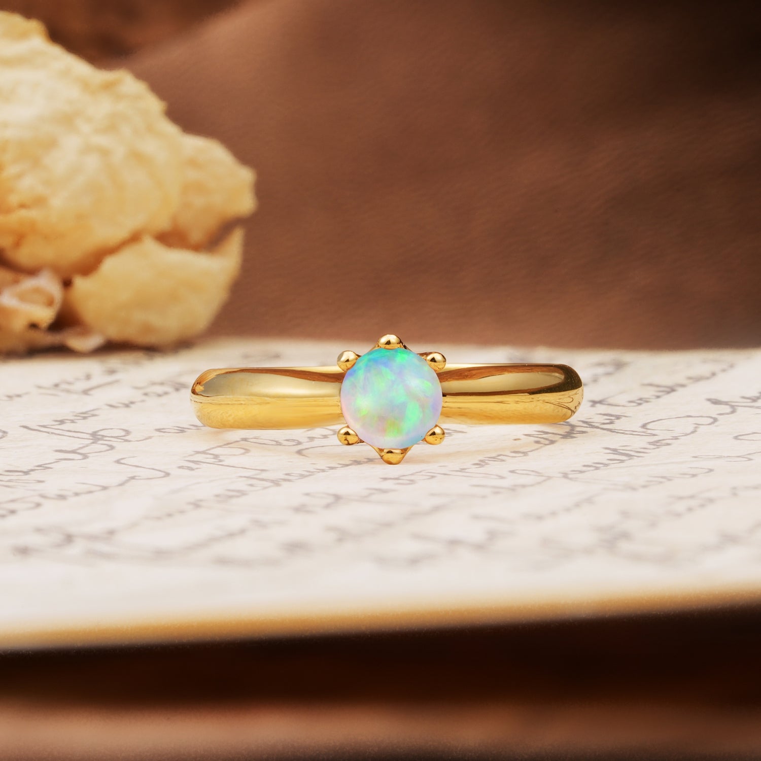 Classic, Minimalist 6-Prong Round Cut Fire Opal Engagement Ring