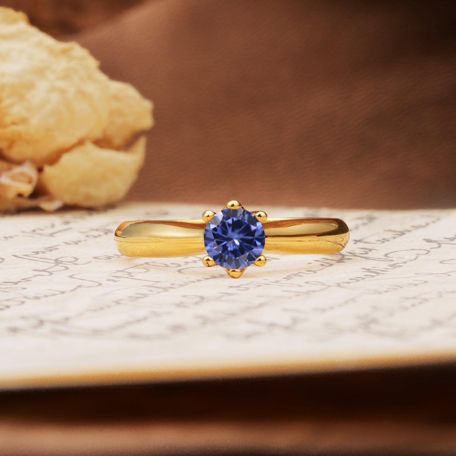 Classic, Minimalist 6-Prong Round Cut Tanzanite Engagement Ring