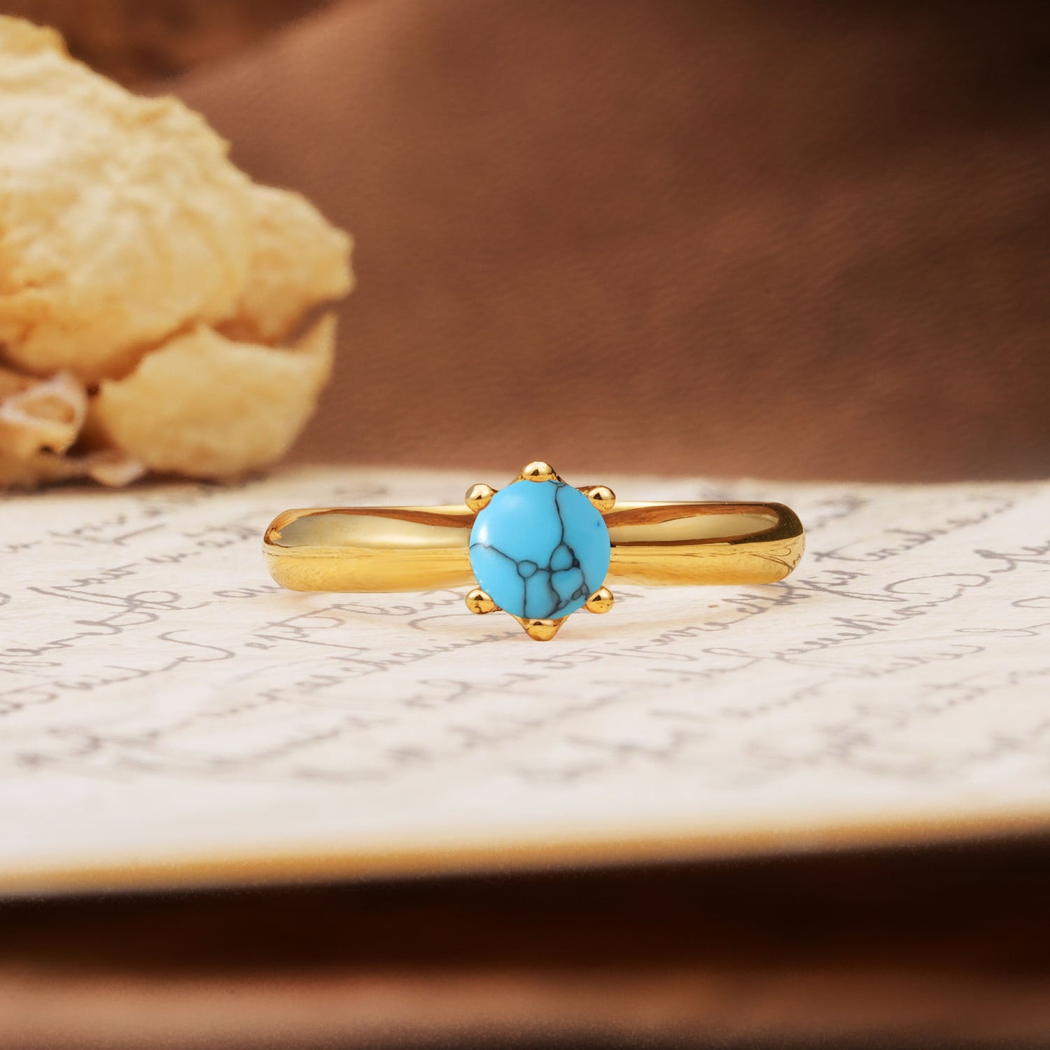 Classic, Minimalist 6-Prong Round Cut Turquoise Engagement Ring