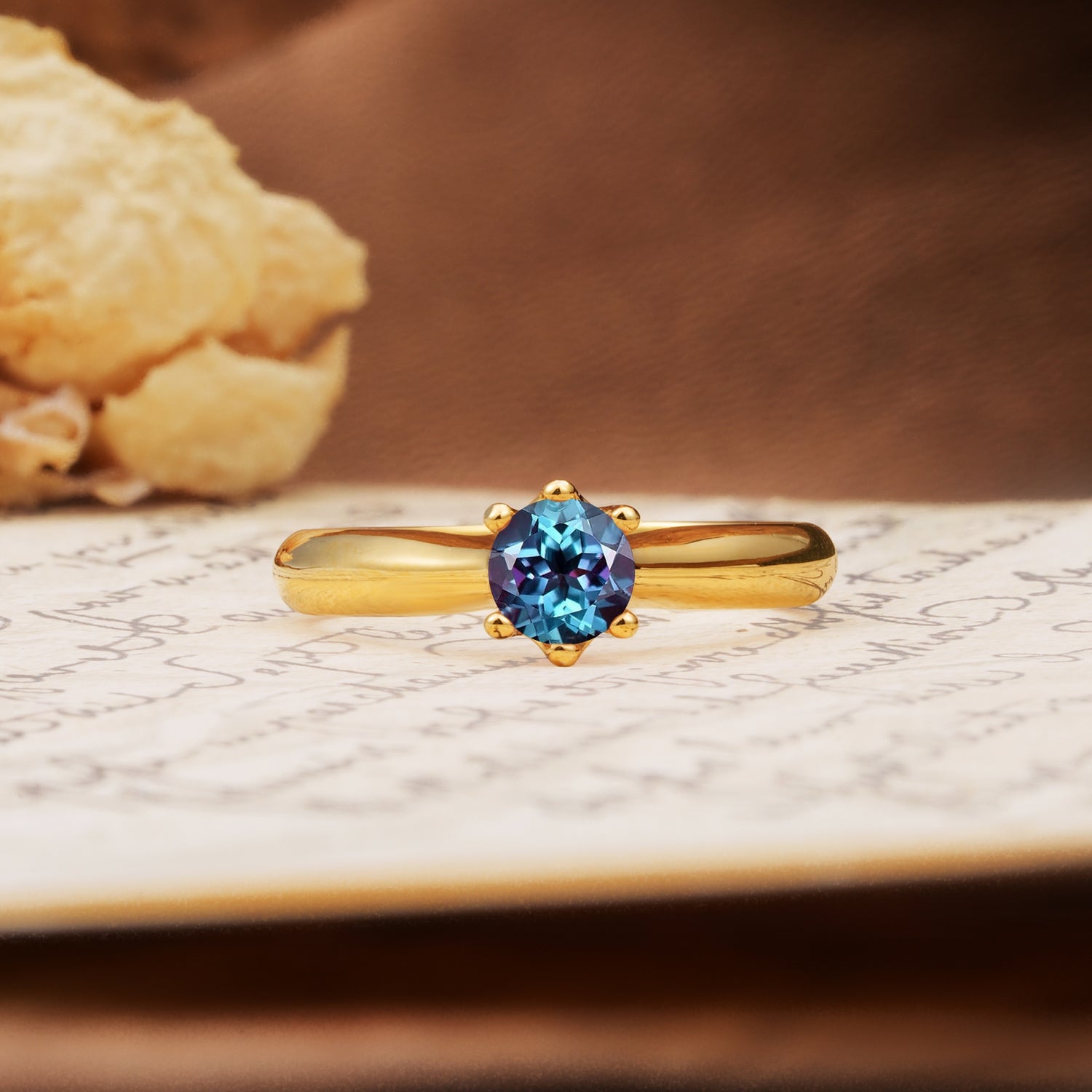Classic, Minimalist 6-Prong Round Cut Alexandrite Engagement Ring