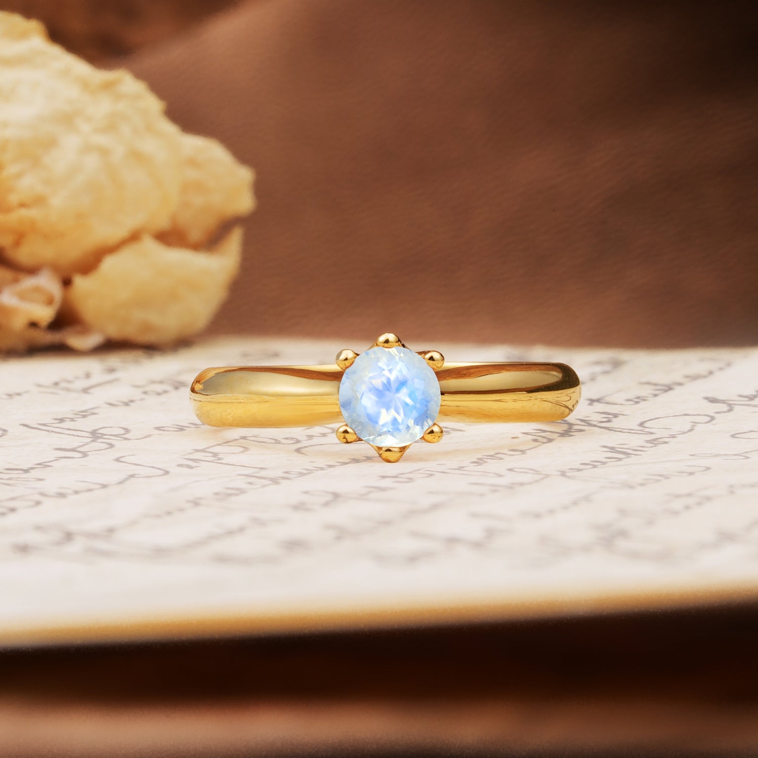 Classic, Minimalist 6-Prong Round Cut Moonstone Engagement Ring