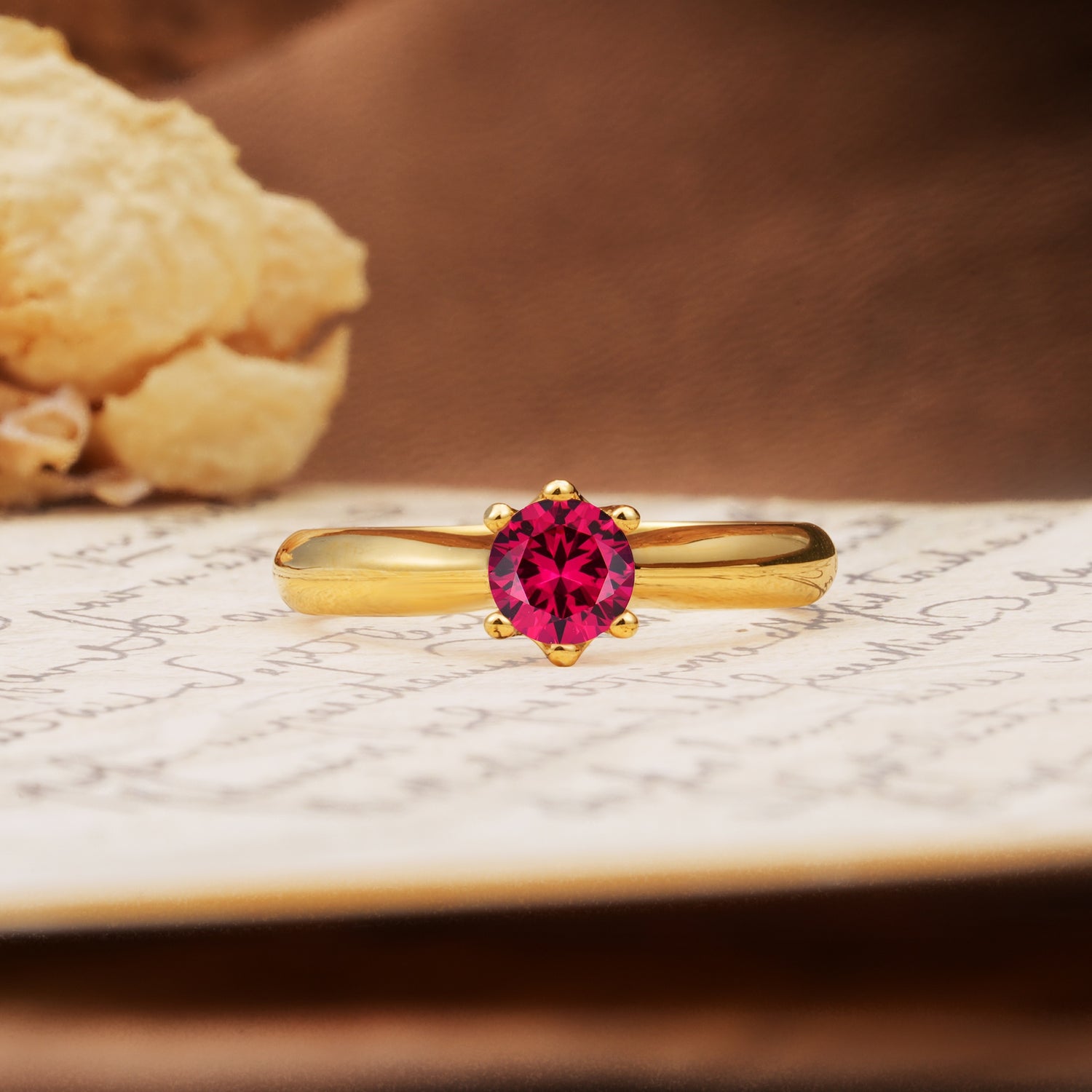 Classic, Minimalist 6-Prong Round Cut Ruby Engagement Ring