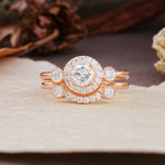 Classic Luxurious 4-Prong Round Cut Moissanite Wedding Bride Ring Set - Additional view