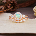 Classic Luxurious 4-Prong Round Cut Fire Opal Wedding Bride Ring Set - Additional view
