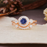 Classic Luxurious 4-Prong Round Cut Tanzanite Wedding Bride Ring Set - Additional view