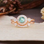 Classic Luxurious 4-Prong Round Cut Moss Agate Wedding Bride Ring Set - Additional view