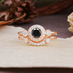 Classic Luxurious 4-Prong Round Cut Black Onyx Wedding Bride Ring Set - Additional view