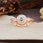 Classic Luxurious 4-Prong Round Cut Lab Diamond Wedding Bride Ring Set - Additional view
