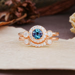 Classic Luxurious 4-Prong Round Cut Alexandrite Wedding Bride Ring Set - Additional view