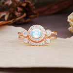Classic Luxurious 4-Prong Round Cut Moonstone Wedding Bride Ring Set - Additional view