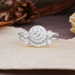 Classic Luxurious 4-Prong Round Cut Moissanite Wedding Bride Ring Set - Additional view