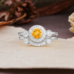 Classic Luxurious 4-Prong Round Cut Citrine Wedding Bride Ring Set - Additional view