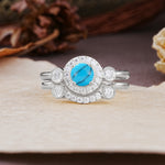 Classic Luxurious 4-Prong Round Cut Turquoise Wedding Bride Ring Set - Additional view