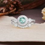 Classic Luxurious 4-Prong Round Cut Moss Agate Wedding Bride Ring Set - Additional view