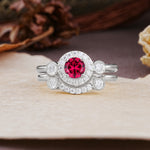 Classic Luxurious 4-Prong Round Cut Ruby Wedding Bride Ring Set - Additional view