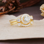 Classic Luxurious 4-Prong Round Cut Moissanite Wedding Bride Ring Set - Additional view