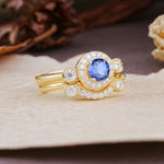 Classic Luxurious 4-Prong Round Cut Sapphire Wedding Bride Ring Set - Additional view