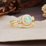 Classic Luxurious 4-Prong Round Cut Fire Opal Wedding Bride Ring Set - Additional view