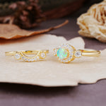 Classic Luxurious 4-Prong Round Cut Fire Opal Wedding Bride Ring Set - Additional view