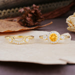 Classic Luxurious 4-Prong Round Cut Citrine Wedding Bride Ring Set - Additional view
