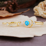 Classic Luxurious 4-Prong Round Cut Turquoise Wedding Bride Ring Set - Additional view