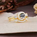 Classic Luxurious 4-Prong Round Cut Black Rutilated Quartz Wedding Bride Ring Set - Additional view