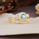 Classic Luxurious 4-Prong Round Cut Moss Agate Wedding Bride Ring Set - Additional view