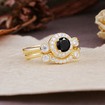 Classic Luxurious 4-Prong Round Cut Black Onyx Wedding Bride Ring Set - Additional view