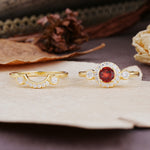 Classic Luxurious 4-Prong Round Cut Garnet Wedding Bride Ring Set - Additional view