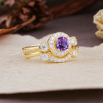 Classic Luxurious 4-Prong Round Cut Amethyst Wedding Bride Ring Set - Additional view
