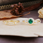 Classic Luxurious 4-Prong Round Cut Emerald Wedding Bride Ring Set - Additional view