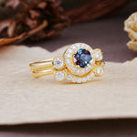 Classic Luxurious 4-Prong Round Cut Alexandrite Wedding Bride Ring Set - Additional view