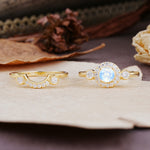 Classic Luxurious 4-Prong Round Cut Moonstone Wedding Bride Ring Set - Additional view