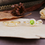 Classic Luxurious 4-Prong Round Cut Peridot Wedding Bride Ring Set - Additional view