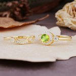 Classic Luxurious 4-Prong Round Cut Peridot Wedding Bride Ring Set - Additional view